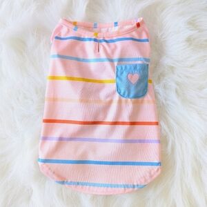 Heart Pocket Dog T-Shirt Small Multi Color Striped Pink Blue Yellow Purple